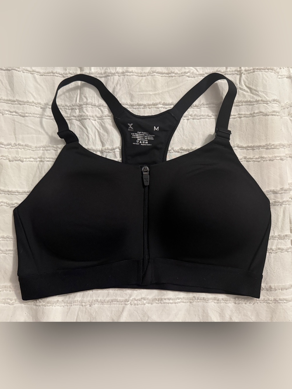 Xersion Black Front-Zip Racerback Sports Bra
